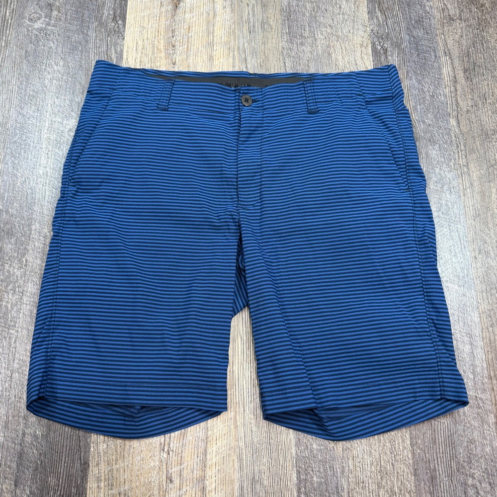 Under Armour Golf Shorts Mens 38 Blue Striped HeatGear Performance Flat Front